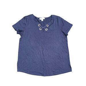 Michael Kors Top Blouse Jersey Short Sleeve Nautical Navy Blue Size Large